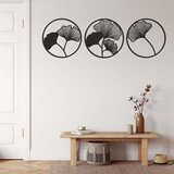 Wallxpert metalni zidni ukras 5256, listovi ginka u 3 kružna panela, 38 x 38 cm, crni u