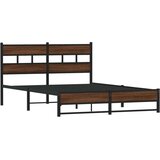 Metalni Kovinski posteljni okvir brez vzmetnice rjavi hrast 150x200 cm, (21607697) | Shoptok.si