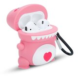 Cadorabo Case, združljiv z Apple - Design Love Diosaur Pink - Prenosne silikonske slušalke Zaščitni pokrov 3D Keychain, (20572572) Cene