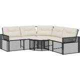  Vrtna sofa L-oblika s jastucima i tabureom crna od poliratana | shoptok.hr
