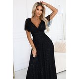 numoco basic 635-2 MELANIA long, shiny dress with a neckline and short sleeves - black Cene