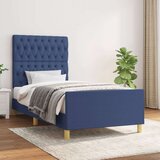  Posteljni okvir z vzglavjem moder 100x200 cm blago Cene