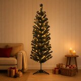  Umjetno vitko božićno drvce 150 cm 150 LED lampica Topla bijela | shoptok.hr