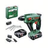 Bosch akumulatorsko vrtalno kladivo uneo maxx\, 2 bateriji pba 18V 2\,0Ah wb\, obremenitev. al 18V-20 in kovček home and garden uneo maxx sds-quick-akumulatorsko vrtalno kladivo 18 v 2.0 ah, (21533309) u