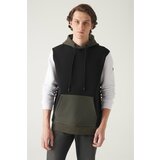Avva Men's Black-white Hooded Collar 3 Thread Fleece Inside Colorblock Standard Fit Regular Fit Sweatshirt Cene