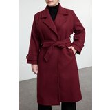 Trendyol Curve Claret Red Regular Fit Wide Collar Detailed Long Wool Blend Cashmere Coat | ePonuda.com