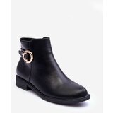 Boto Leather Ankle Boots with Flat Heel Black Meronei | Shoptok.si