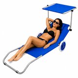  Sklopiva ležaljka za plažu s kotačima i sjenicom - plava | Shoptok.si