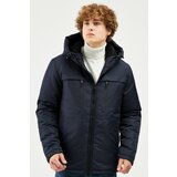 River Club Men's Navy Blue Shearling Water And Windproof Hooded Winter Coat & Coat & Parka Cene