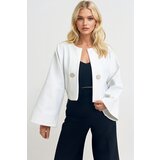 Trend Alaçatı Stili Women's Ecru Button Detail Open Front Short Jacket