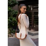 Madamra Cream-Gown Women's Contrast Design Crossbody Bag Cene