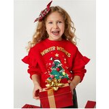 Koton Christmas Tree Printed Frilly Sweatshirt with Pompom Detail Cene'.'