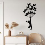 Wallxpert metalni zidni ukras 5330, dečak koji leti držeći leptire kao balone, 38 x 75 cm, crni Cene
