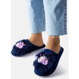 Gemre Navy blue warm slippers with flowers Moly | shoptok.hr