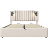 Lumor Postelja s predalom 160x200 cm iz bombažnega blaga - z bralnima lučkama in USB priključkom za polnjenje - bež, (22151384) | Shoptok.si