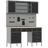 vidaXL 7-delni delovni kabinet in pegboard set črna MDF in kovina | Shoptok.si