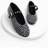 Marjin Women's Helmet and Stone Ballet Flat Shoes Mary Jane Tevila Black Cene