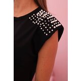 Kesi Włoski Women's sleeveless viscose blouse with decorative pearls on the shoulders in black | Shoptok.si