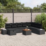 vidaXL vrtni sedežni set 9-delni set črn ratan vrtni kotiček | Shoptok.si