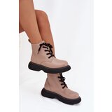 Boto Insulated women's ankle boots on platform with laces dark beige Harmine | Shoptok.si