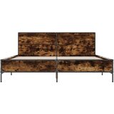  Posteljni okvir dimljeni hrast 135x190 cm inž. les in kovina | Shoptok.si