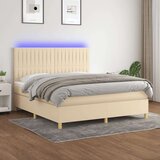  Krevet box spring s madracem LED krem 160x200 cm od tkanine Cijene