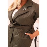Kesi Włoski Plus Size women's quilted vest with belt and collar khaki | shoptok.hr