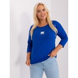 Fashion Hunters Cobalt blue women's blouse plus size with 3/4 sleeves | Shoptok.si