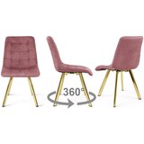  Okretna stolica CIEZA 360, tamno ružičasti baršun, zlatne metalne noge, set 2 kom | shoptok.hr