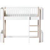 Oliver Furniture® nadstropna posteljica mini+ low loft bed 60x160 white/oak | Shoptok.si