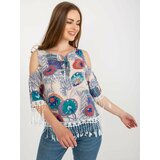 Fashion Hunters Beige blouse with print and shoulder sleeves Cene