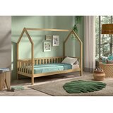 Vipack Dječji krevet od punog hrasta u obliku kućice s podnicom 90x200 cm u prirodnoj boji Cabane – | shoptok.hr