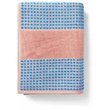 JUNA Modra/rožnata frotirna brisača iz organskega bombaža 50x100 cm Check –
