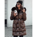 DStreet Kurtka damska STYLOWQ długa pikowana z futerkiem kawowa | shoptok.hr