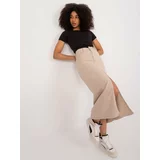Fashion Hunters Beige midi denim skirt with slit
