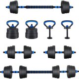  4-u-1 set bučica, brojčana i kettlebell 20 kg Crna i Plava | shoptok.hr