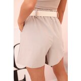 Kesi Włoski Women's high-waisted shorts with a belt dark beige | Shoptok.si