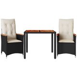  3-dijelni bistro set s jastucima crni od poliratana Crna 90 x 90 x 75 cm | shoptok.hr