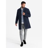 Ombre Men's coat with asymmetrical fastening and high collar - navy blue | shoptok.hr