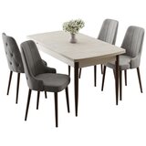 Hanah home trpezarijski set Nola, sto na razvlačenje i 4 stolice, ploča u dekoru travertina, braon noge, siva tkanina Babyface | Eponuda.com