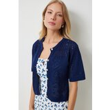  Women's Navy Blue Openwork Seasonal Knitwear Cardigan | shoptok.hr