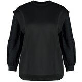 Trendyol Black Sleeve Detail Diver/Scuba Knitted Sweatshirt cene