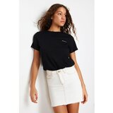 Trendyol Black 100 Cotton Slogan Embroidered Regular Pattern Knitted T-Shirt | Shoptok.si