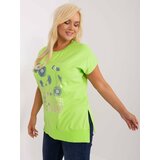 Fashion Hunters Light green blouse plus size with short sleeves Cene