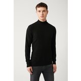 Avva Men's Black Knitwear Sweater Half Turtleneck Front Textured Cotton Standard Fit Regular Cut Cene