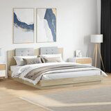 Maison Chic Posteljni okvir - Dvoposteljna postelja - Zakonska postelja z vzglavjem in LED sonoma hrast 200x200 cm, (21696243) | Shoptok.si