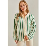Bianco Lucci Women's Shirt Collar Long Sleeve Striped Cardigan Cene