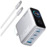 Anker 140W GaN zidni brzi punjač, 4-porta (3x USB-C i 1x USB-A) sa USB-C M/M pletenim kablom, srebrni | Eponuda.com