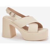 Boto Ladies Sandals On Heel And Platform Made Of Eco Leather Light Beige Annavin | shoptok.hr