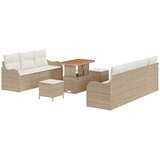 vidaXL 10 komada set vrtnih sofa s jastučićima bež poli ratan akacija, 2-sjedna vrtna sofa s prostorom za pohranu i jastučićima bež poli ratan, 3 komada vrtni stol za objedovanje s jastučićima bež poli ratan akacija Cijene